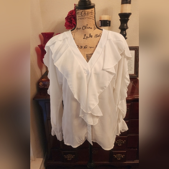 Ruffles Button Design Long Sleeve Top - Picture 3 of 5